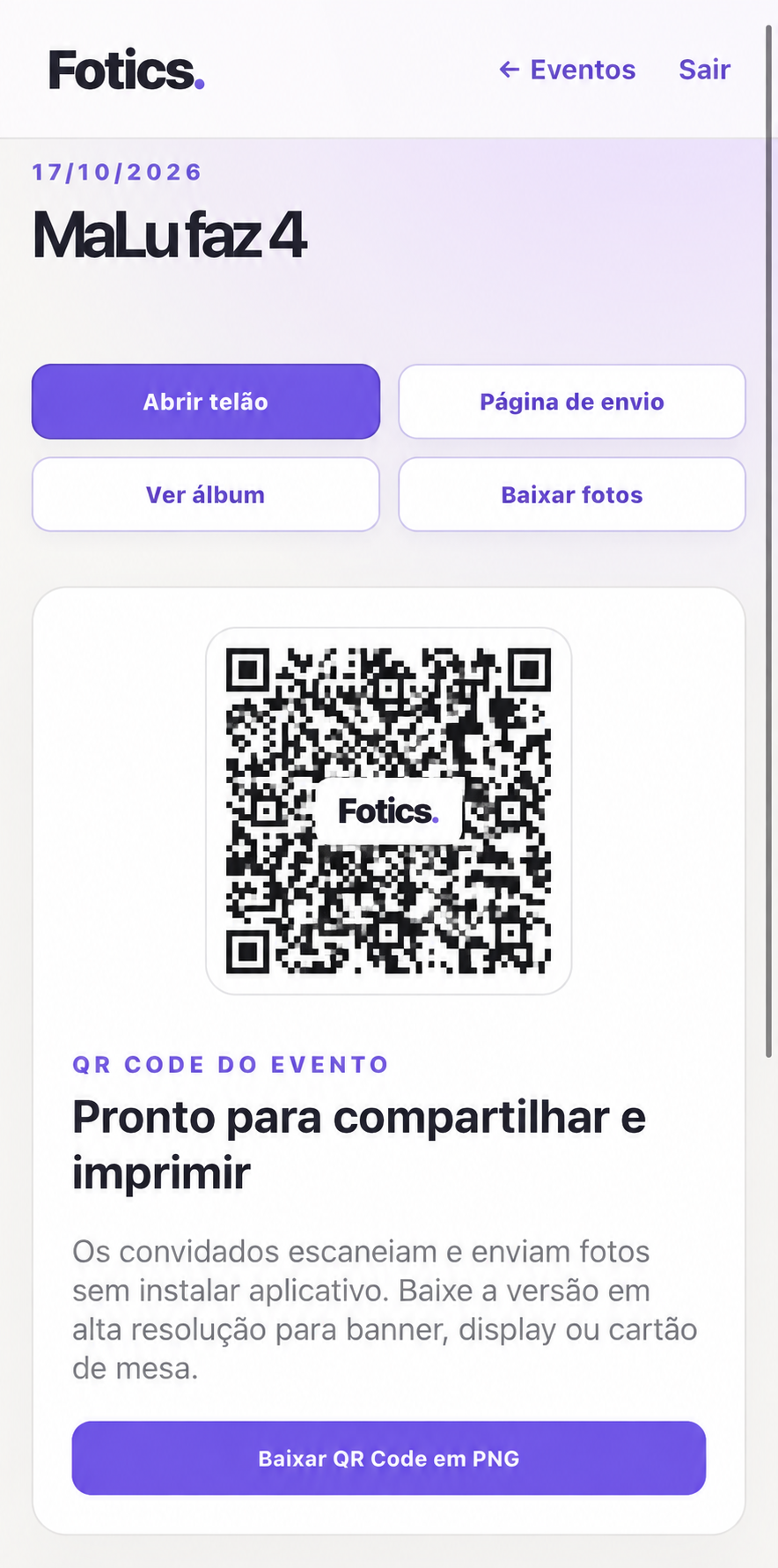 QR Code exclusivo do evento